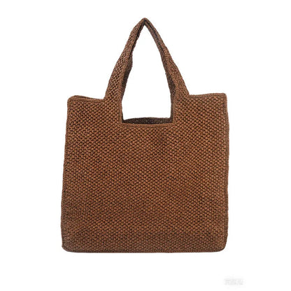 Woven straw tote bag in horizontal square shape with double shoulder straps measuring 40x36x12cm