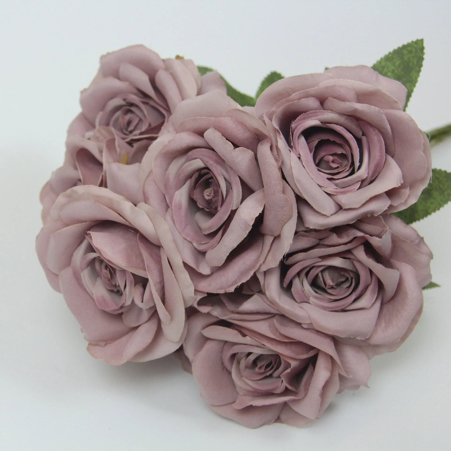 Artificial silk rose flower bouquet with ten rose heads, 53cm tall, in brown colour option.