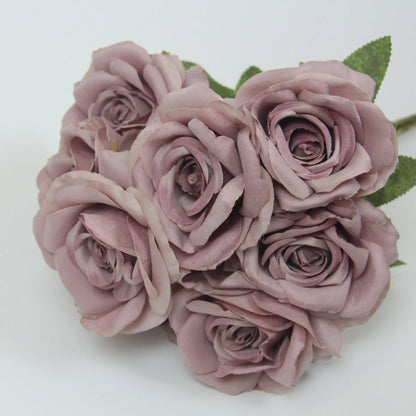 Artificial silk rose flower bouquet with ten rose heads, 53cm tall, in brown colour option.