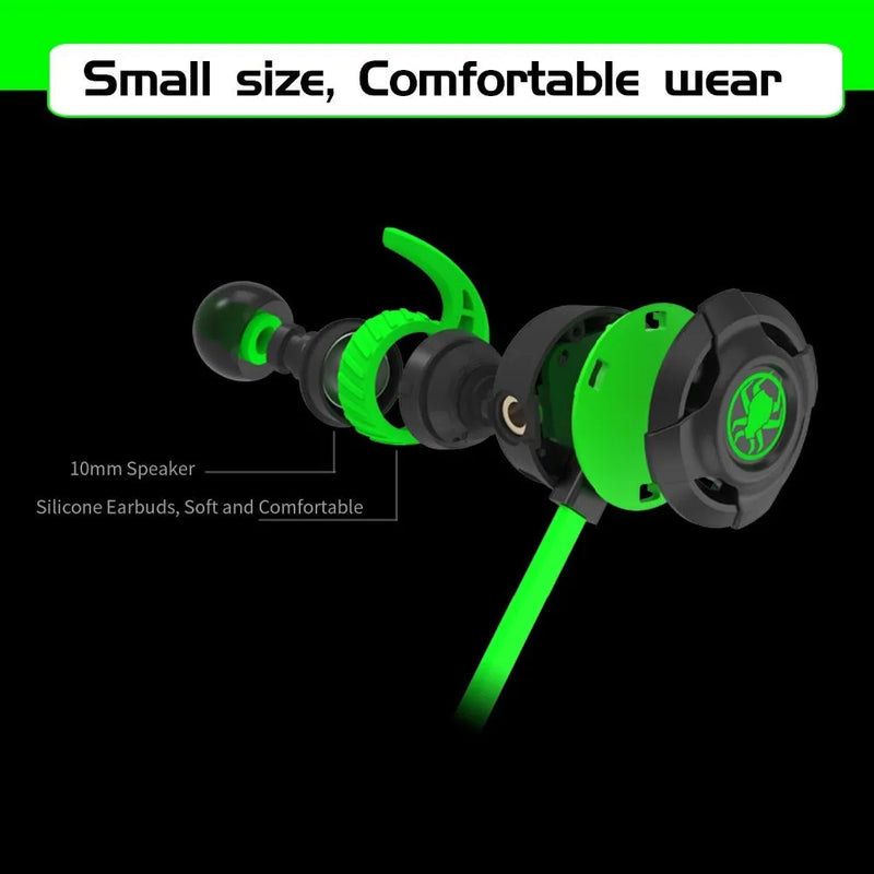 Shuangmai wired in-ear computer gaming headset with original 1.5cm cable length in black, green, or red colour options for PC use