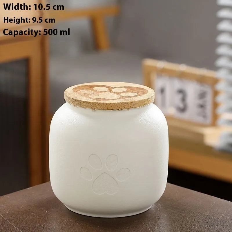 Ceramic pet funeral urn with foot print design in choice of colours and 180ml or 500ml sizes