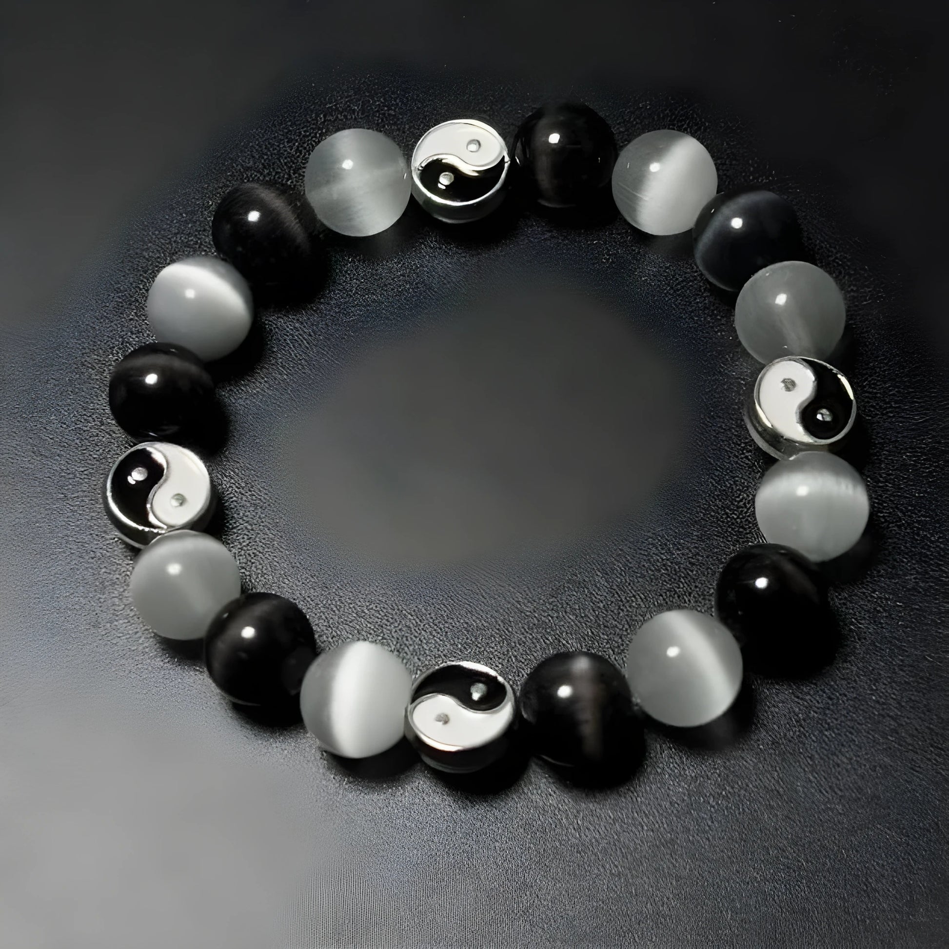Opal agate Tai Chi bracelet with black agate inlays, 10mm beads, Chinese style design for men and women