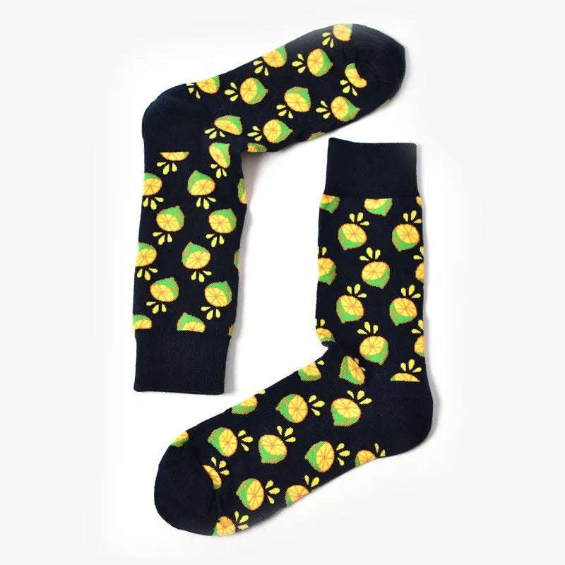 Happy tube socks with fruit banana design, cotton 200-pin knit, EU 39-43, multiple colours