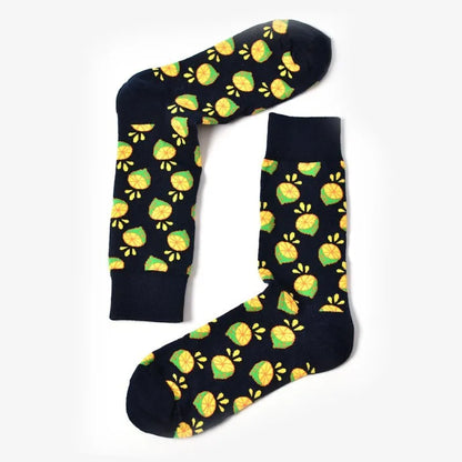 Happy tube socks with fruit banana design, cotton 200-pin knit, EU 39-43, multiple colours