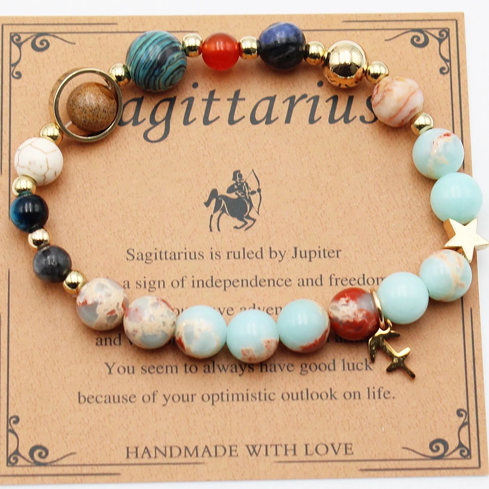 Handcrafted zodiac bracelets with natural stone beads and constellation designs