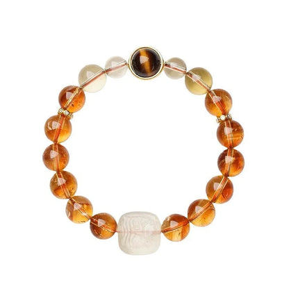 Women's carved citrine crystal ethnic bracelet with geometry pattern measuring 10mm wide