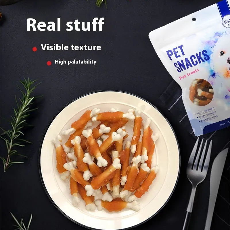 400g bag of Betty brand chicken wrapped milk bone dog treats on a white background.