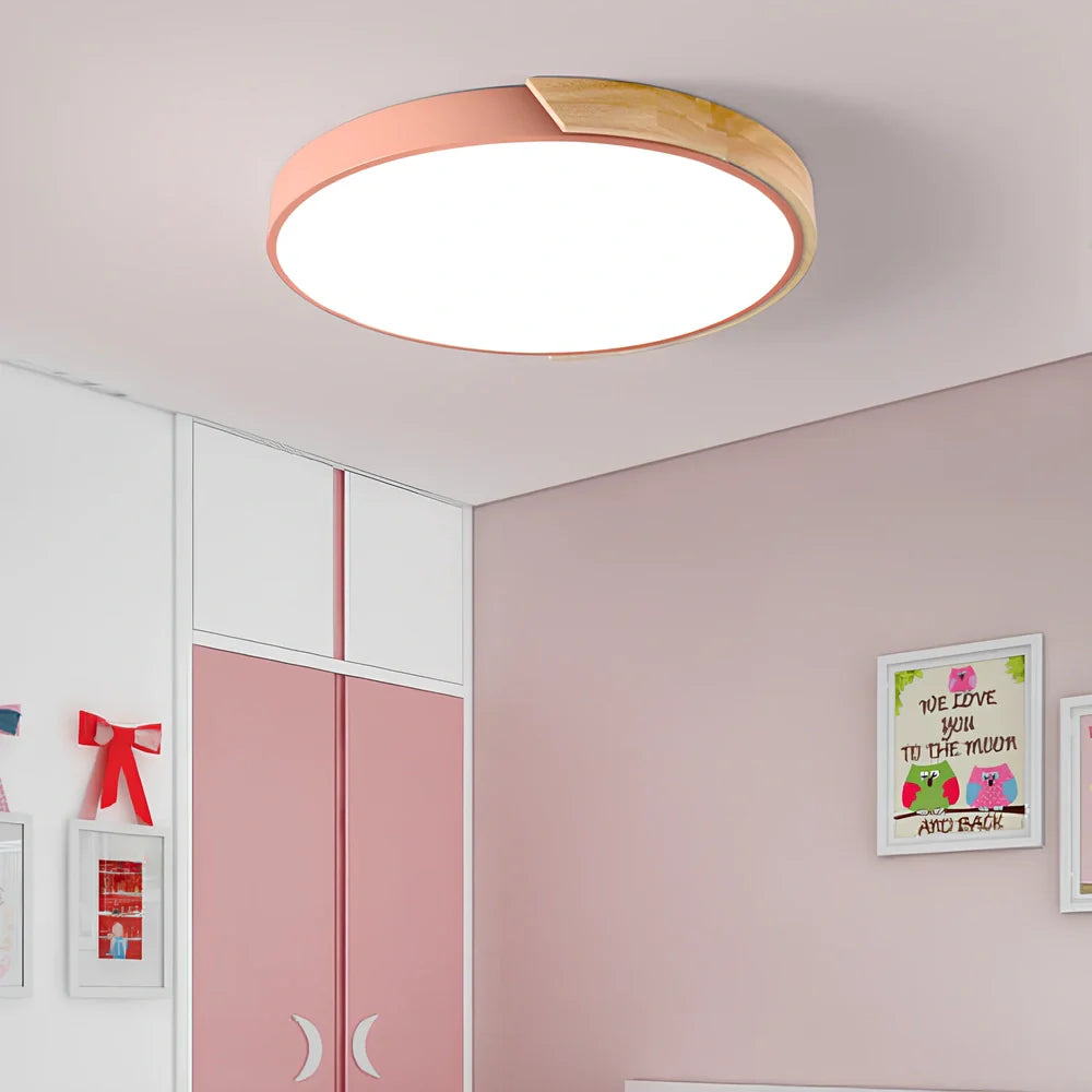 Modern circular ceiling lamp with remote control in black finish, 5cm height, suitable for bedrooms and living rooms