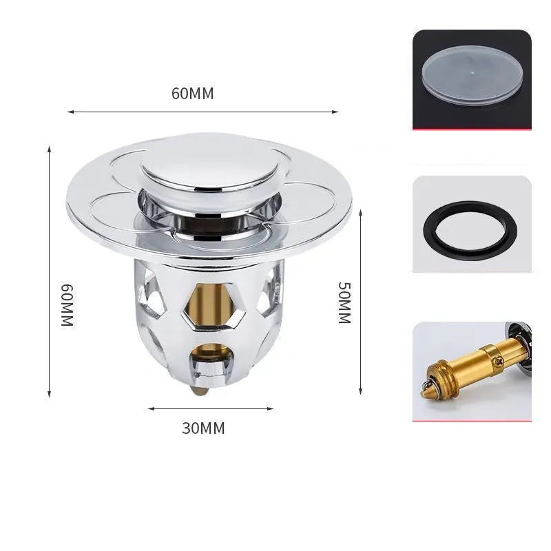 Copper core bouncing washbasin drain plug with universal 1.1-1.5 inch head in metallic finish