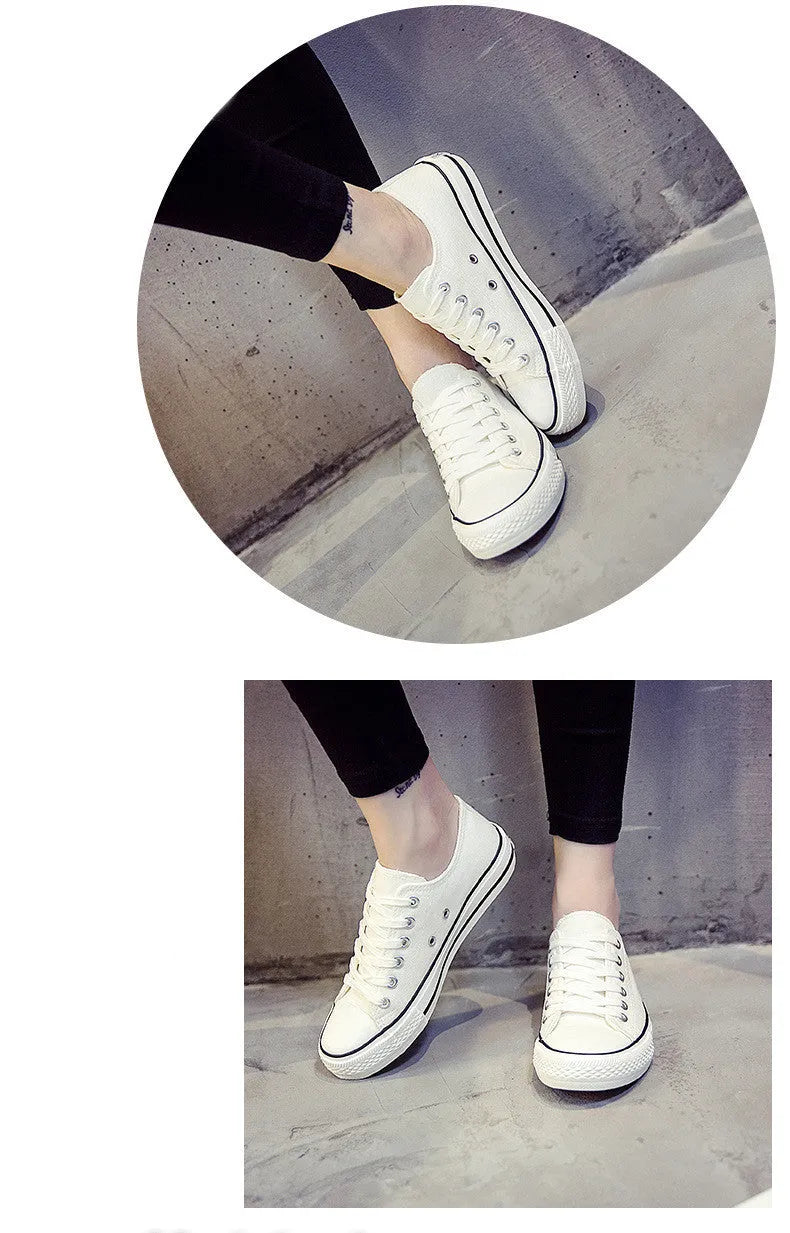 Women's solid-colour canvas casual shoes in black, shown from the side.