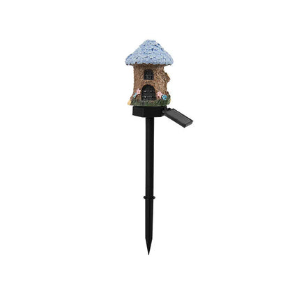 Flower-shaped solar garden light with resin housing for outdoor decorative lighting.