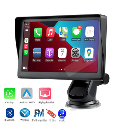 7-inch IPS car smart screen with wireless CarPlay and Android Auto on retractable bracket