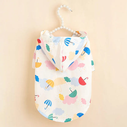 Cartoon umbrella pattern dog raincoat with adjustable straps in blue colour