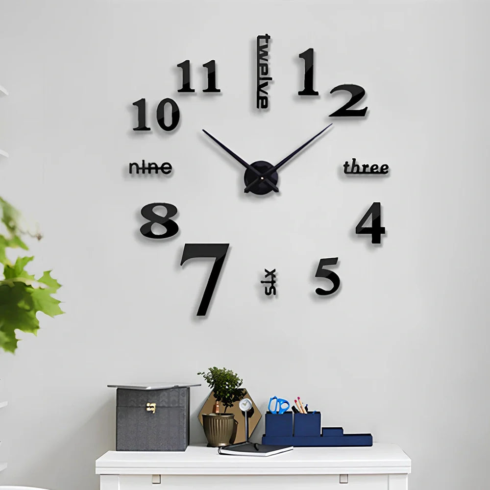 25-inch solar wall clock with laser-engraved markings and European round design in black finish