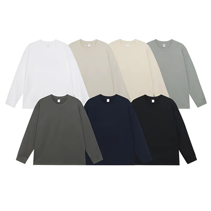 Men's loose fit solid colour cotton long sleeve t-shirt on a hanger