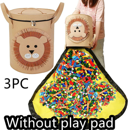 Green felt storage cube with pull rope unfolded flat to show 35cm square waterproof play mat