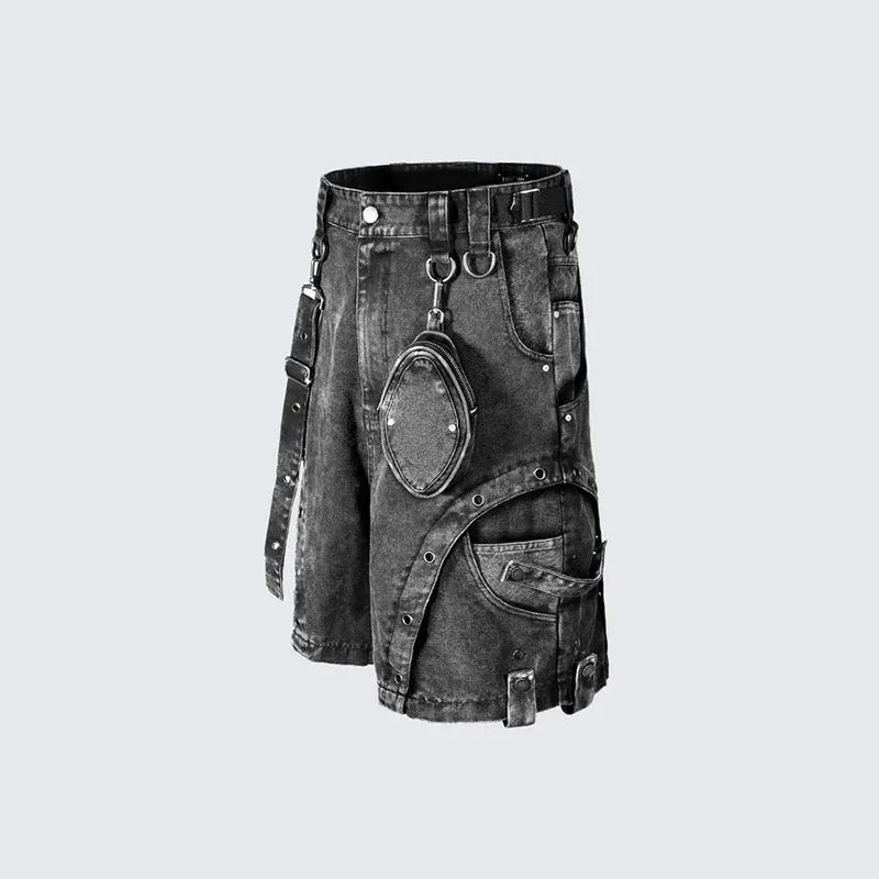 High Street Loose Fit Denim Shorts in Washed Retro Blue - High Waisted Stretch Cotton Canvas Summer Shorts with Street Style