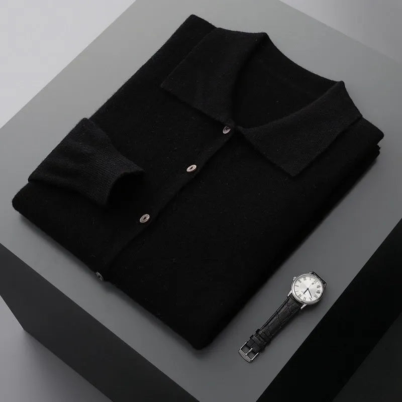 Men's long sleeve collar button shirt in standard wool yarn, regular fit, six colours, sizes S to 2XL
