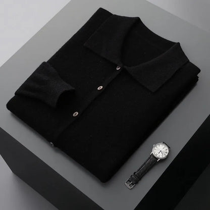 Men's long sleeve collar button shirt in standard wool yarn, regular fit, six colours, sizes S to 2XL