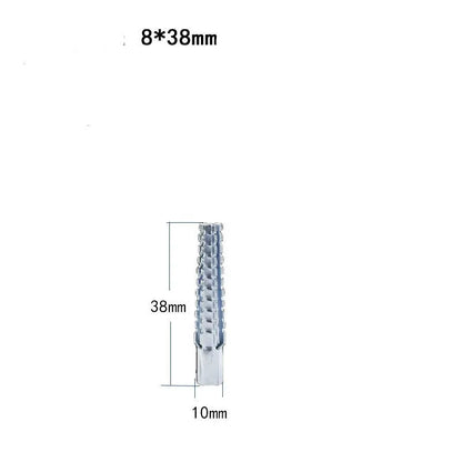 Barbed serrated metal expansion screw anchor for brick and concrete walls in various sizes.
