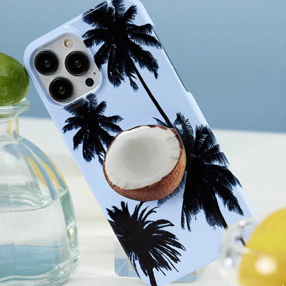 Summer coconut colour TPU phone case for iPhone on a table, showing optional bracket combination style.