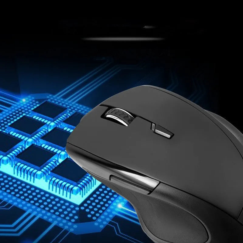 Black wireless voice control optical mouse with seven buttons and USB receiver