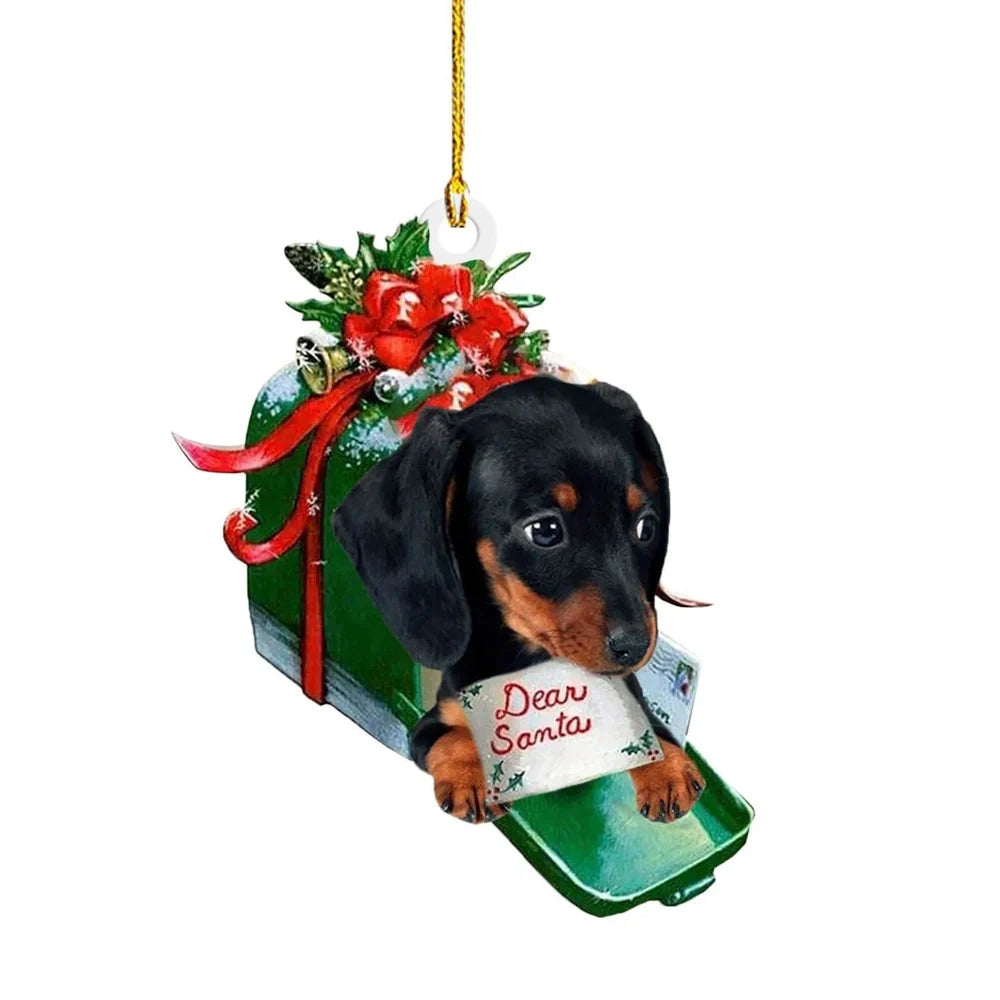 8cm acrylic Christmas sausage dog decoration in assorted colours for holiday displays