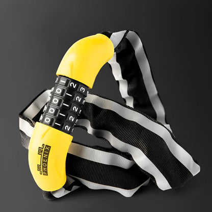 95cm zinc alloy bicycle chain lock for mountain bikes in black or yellow colour with key or combination lock