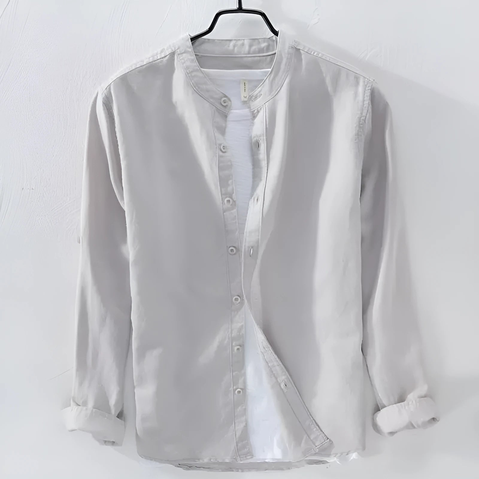 Loose fit long sleeve casual shirt in cotton linen fabric, shown in a solid colour.