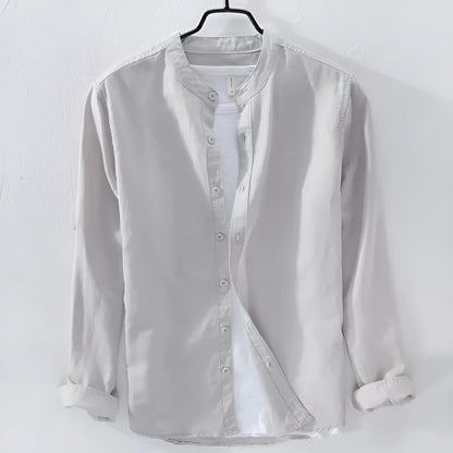 Loose fit long sleeve casual shirt in cotton linen fabric, shown in a solid colour.