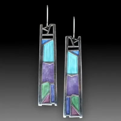 Silver water drop-shaped women's alloy earrings with an irregular oil colour electroplated finish.