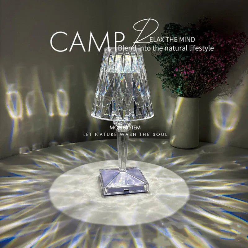Transparent USB charging night light with diamond atmosphere design and touch switch for three-level dimming