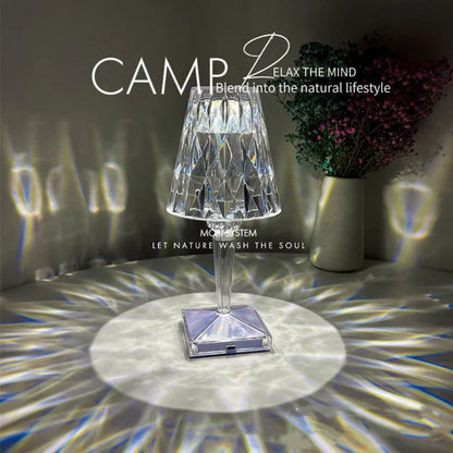 Transparent USB charging night light with diamond atmosphere design and touch switch for three-level dimming