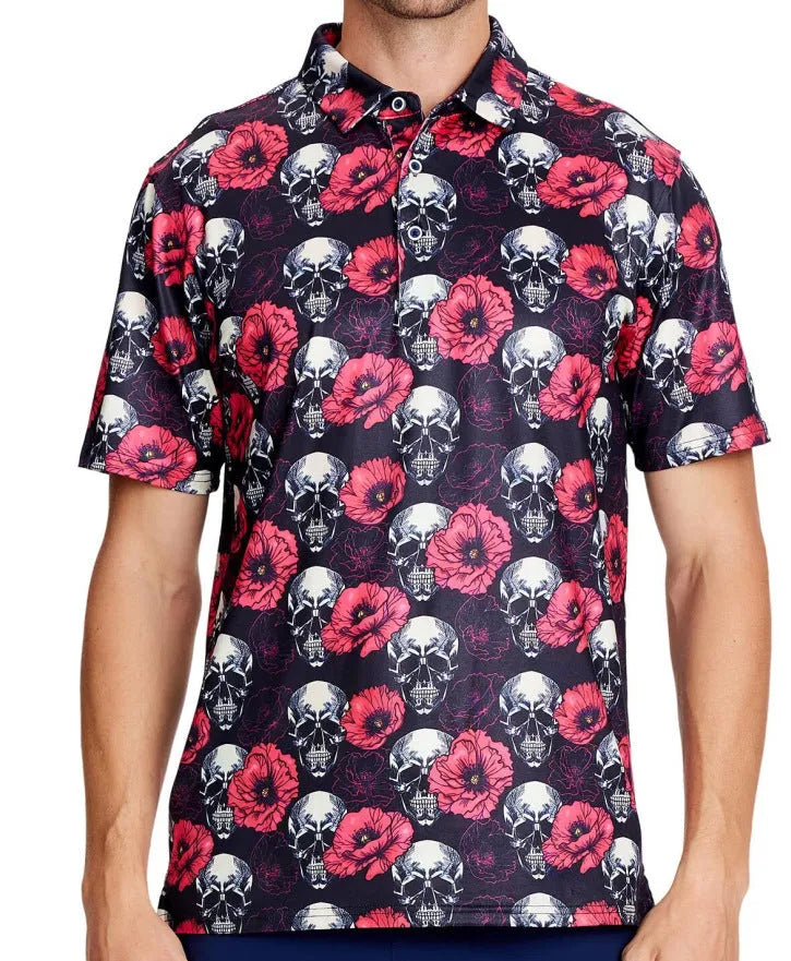 Men's short sleeve t-shirt with 3D printed pattern and silver zip decorations on polyester mesh fabric