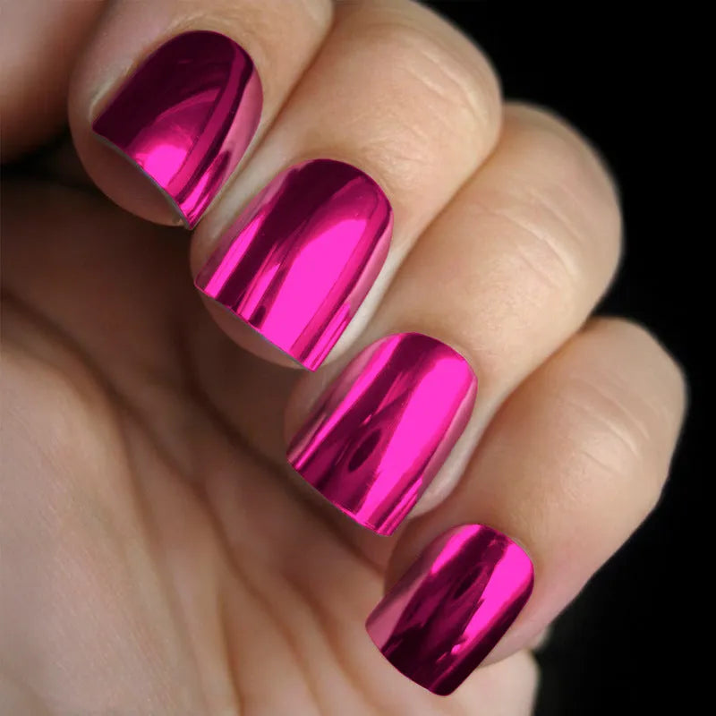 Mirror metal nail stickers in eight electroplated colour codes with a nail file for edge smoothing
