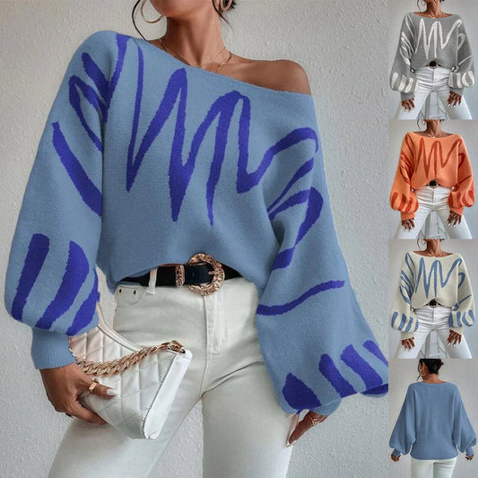 Stylish women's lantern-sleeve pullover sweater in various colours