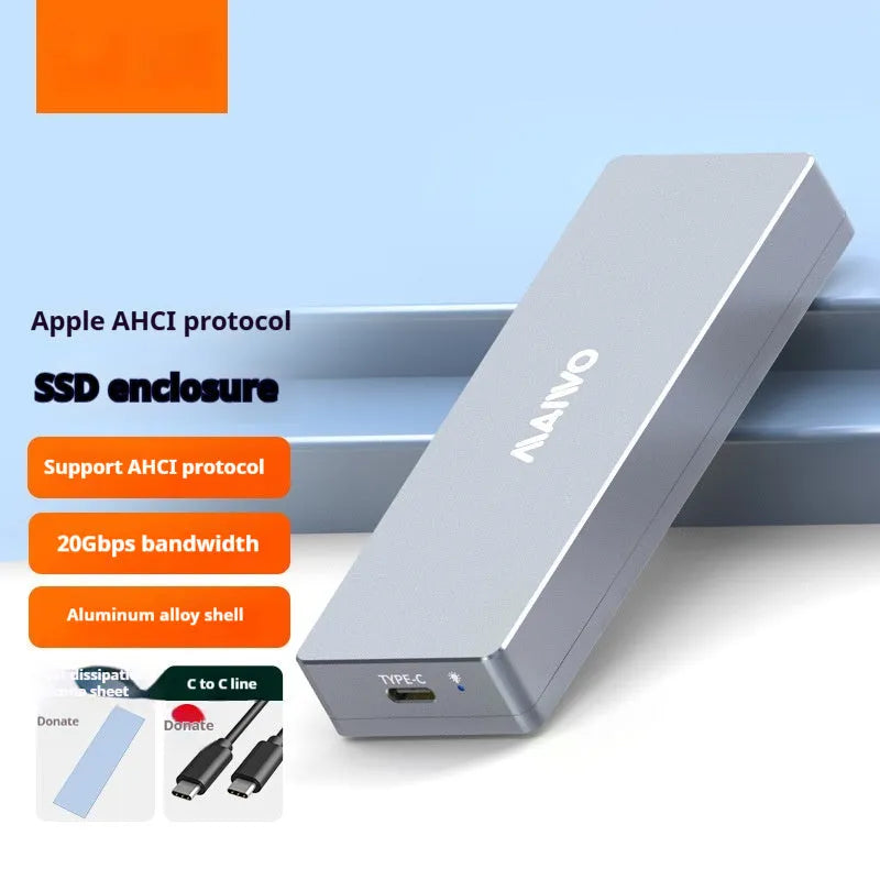 M.2 SATA to USB-C External Hard Drive Enclosure with Heat Dissipation: Converts M.2 2280 SATA SSDs into a Portable 6 Gbps Storage Drive Using an ASB Aluminium Alloy Shell