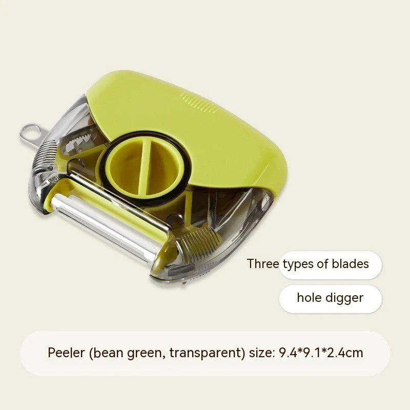3-in-1 stainless steel peeler shredder with ergonomic handle for kitchen use