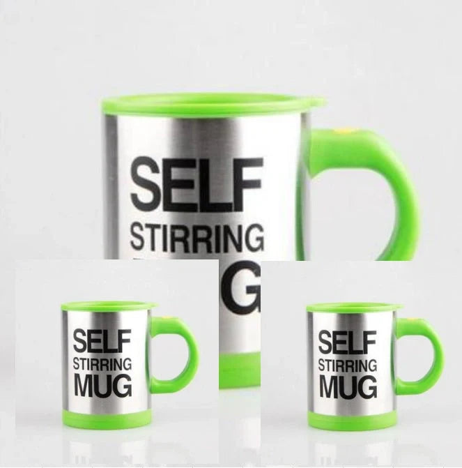 Self-stirring magnetic mug in stainless steel with food-grade PP plastic lid