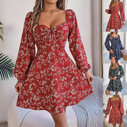 Flirty floral dress with lantern sleeves, available in a range of vibrant colors