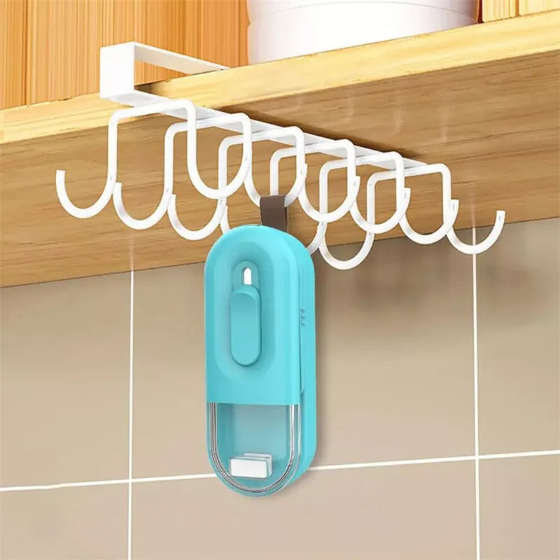 Handheld portable food bag sealer in black, white, or lake blue with sealing and cutting functions