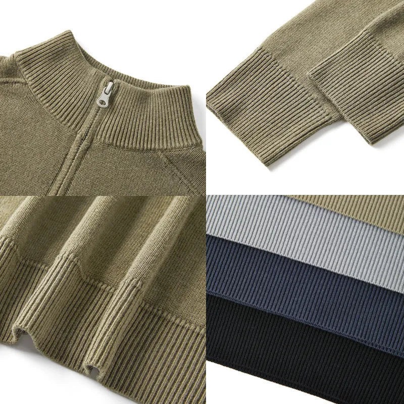 Men's thickened wool casual sweater in slim fit with long sleeves, shown in multiple colour options