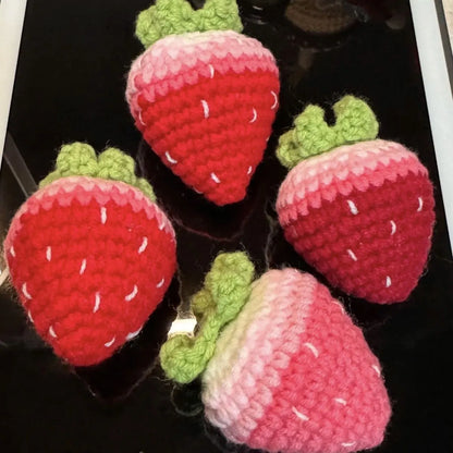 Finished soft plush strawberry pendant keychain in red and pink colour options