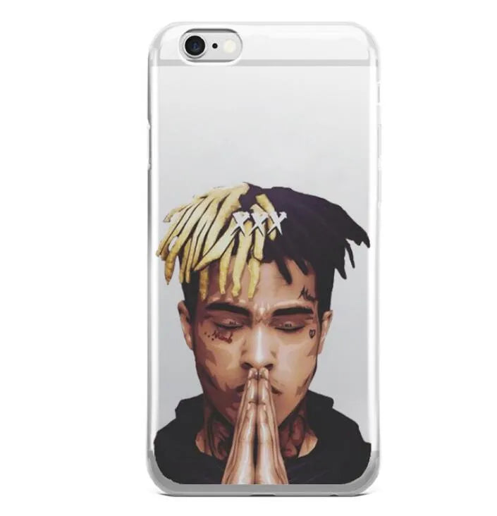 Clear half-wrapped iPhone case with XXTentacion pattern and matte finish.