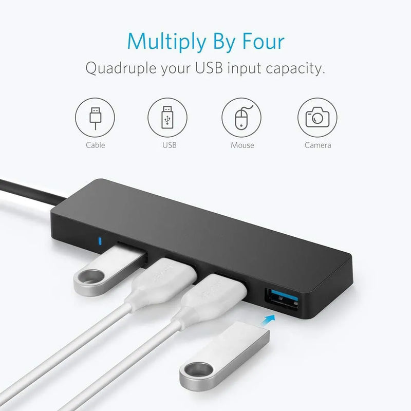 USB 3.0 Hub 4-Port High Speed Splitter with 30cm Cable, Plug-and-Play Connectivity for Windows Mac Computers, Backward Compatible USB 2.0 1.1 Devices