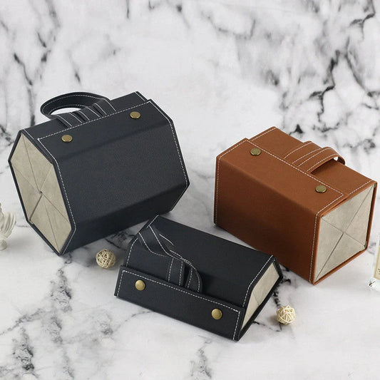 Foldable PU leather sunglasses and eyeglasses travel organiser case in black and brown