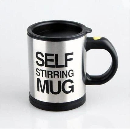 Self-stirring magnetic mug in stainless steel with food-grade PP plastic lid