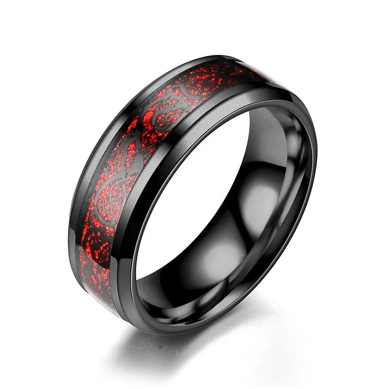 Stainless steel dragon pattern ring, a unique fashion accessory for men and women.