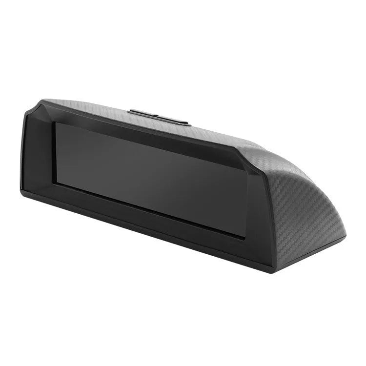 GPS GO 2 universal car head-up display with carbon fibre body showing speed, angle, and compass data on a colour LCD screen.