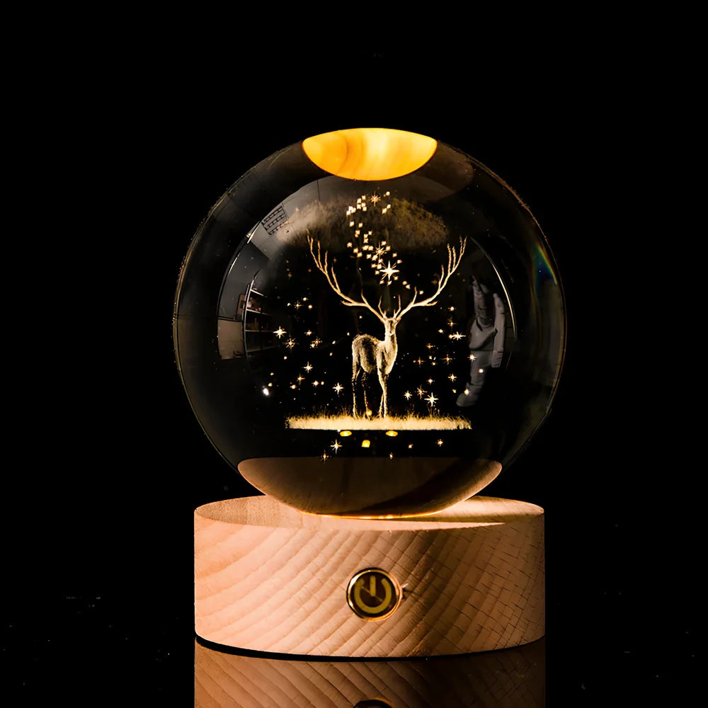Luminous Galaxy Crystal Ball with 3D laser inner carving showing celestial patterns and gradient lighting
